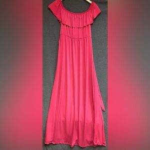 Flirty pink extra small off shoulder long dress with belt coral color